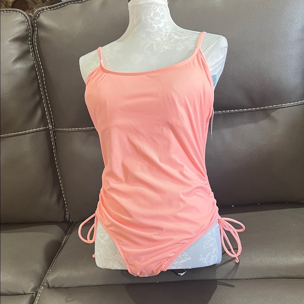 Peach Coral Ruched Swimsuit
